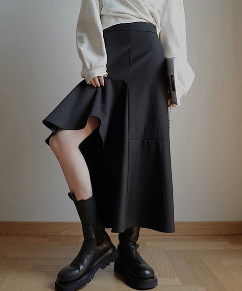 Asymmetric Flare Hem Skirt